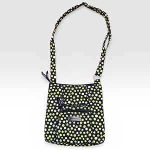 Vera Bradley Crossbody Bag Navy Lime Polka Dot Quilted Zip Pockets 11x11x2in.EUC